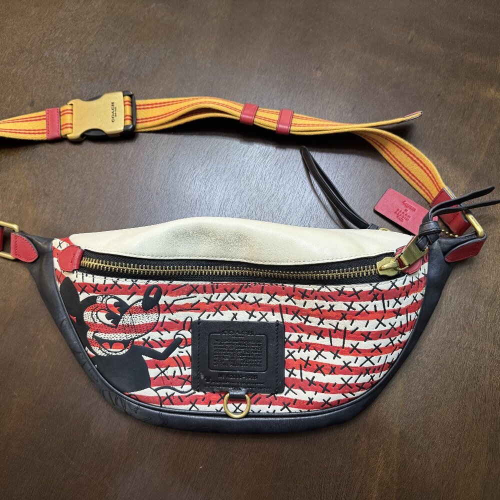Coach Red White Black Striped Canvas Crossbody Belt Bag